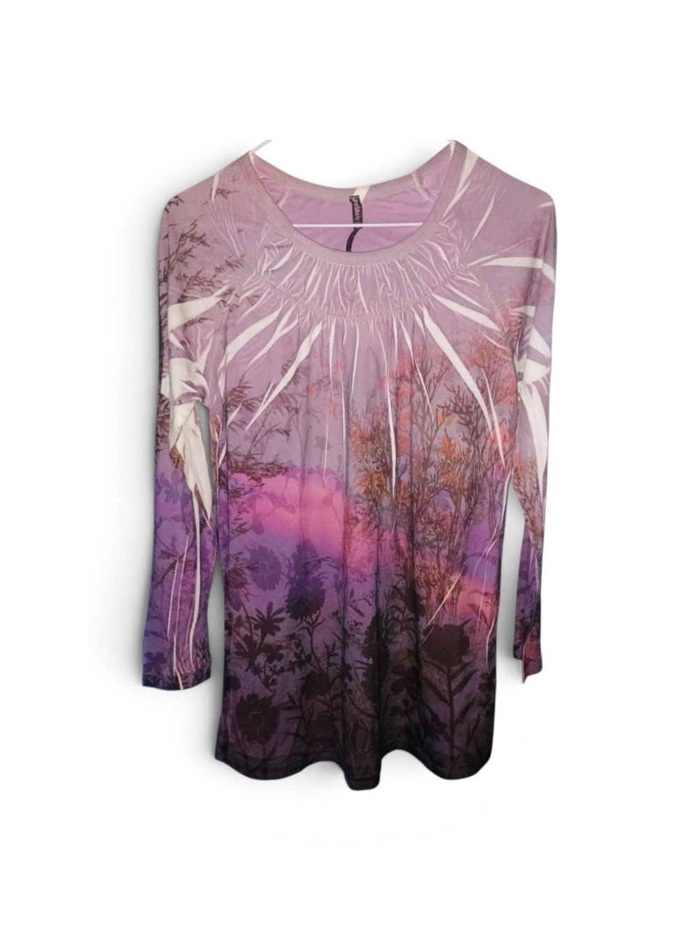 Purple Ombre Botanical Long-Sleeve Tunic Top